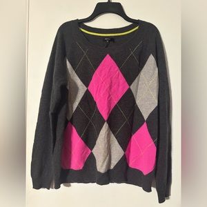 Apt. 9 gray and pink argyle cashmere sweater XL